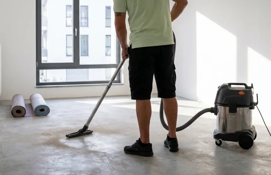 Reinigungsarbeiten in einem frisch fertiggestellten Innenraum