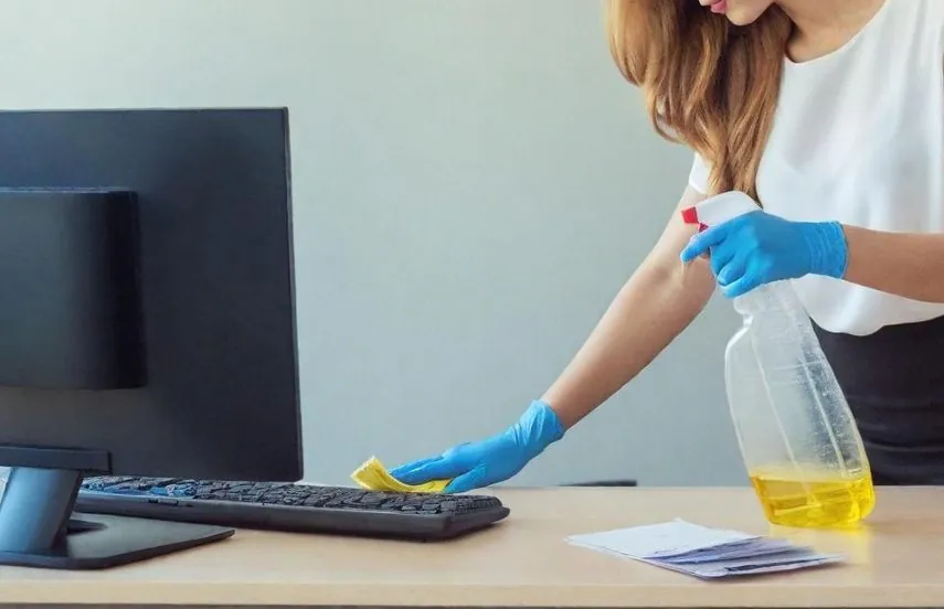 Reinigung eines Arbeitsplatzes im Büro