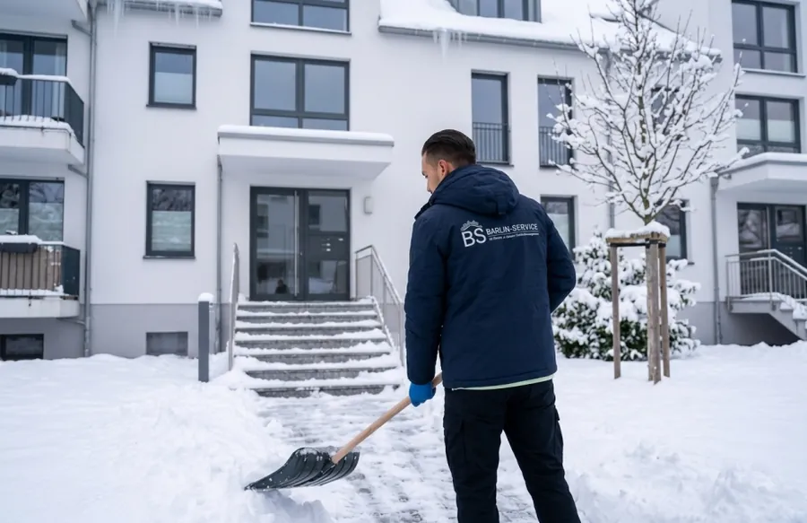 Schneeräumen vor einem Hauseingang
