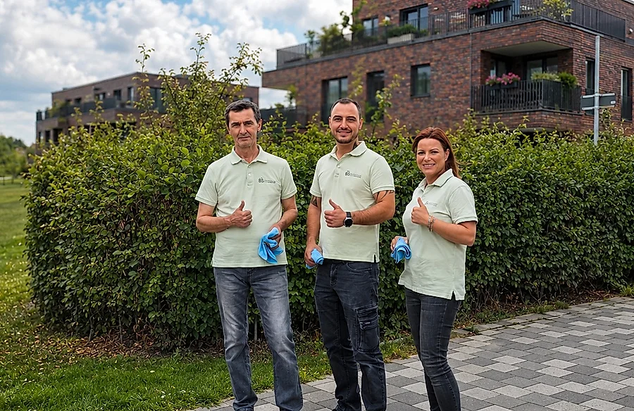 Das Team von Barlin-Service vor einer Wohnanlage